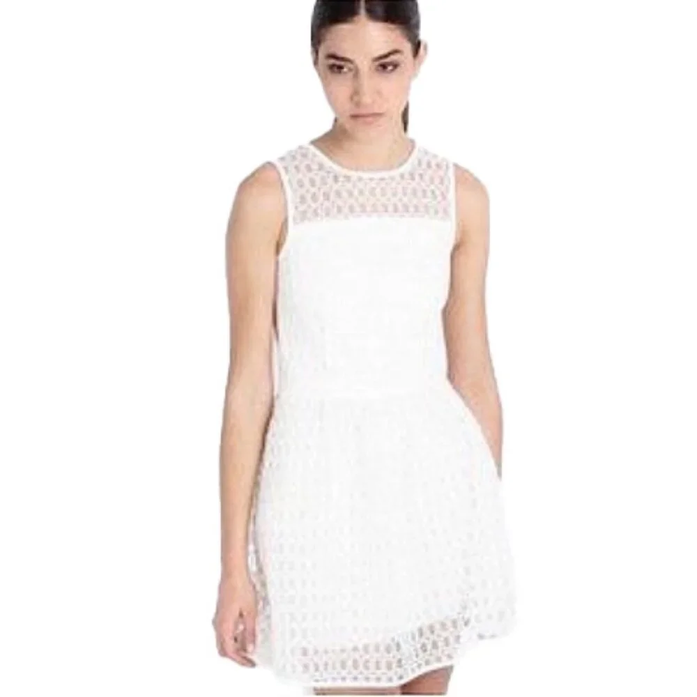 🆕 MAJE A-Line Dress White Ruffle Embellishment Sleeveless Dress Size 1
